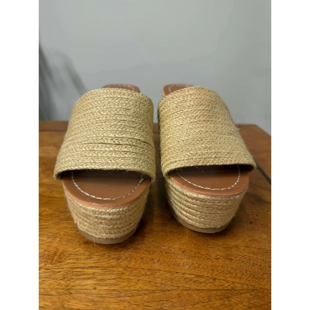 New‎ Soda Womens 7.5 Espadrille Wedge Sandals Tan Jute Braided Platform Mules